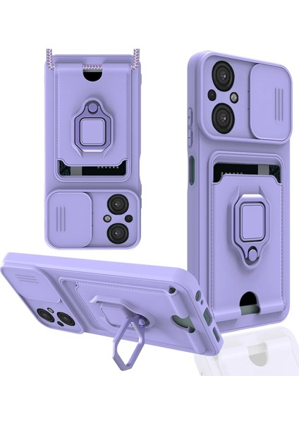 Xiaomi Poco M5 Kılıf Zuma Kartvizitli Yüzüklü Silikon - Lila Ynsmr