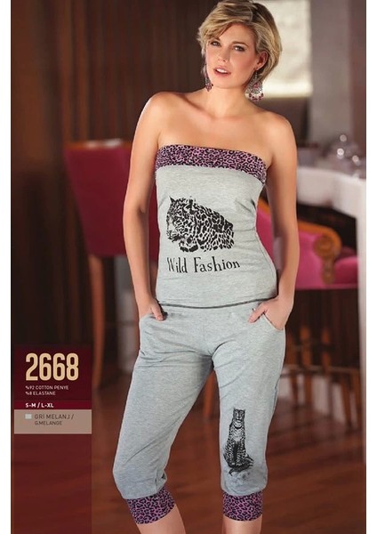 Leopar Desenli Straplez Takım