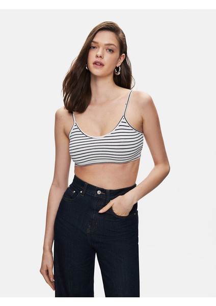 Kadın Çizgili Crop Askılı Mavi Atlet fiyatları