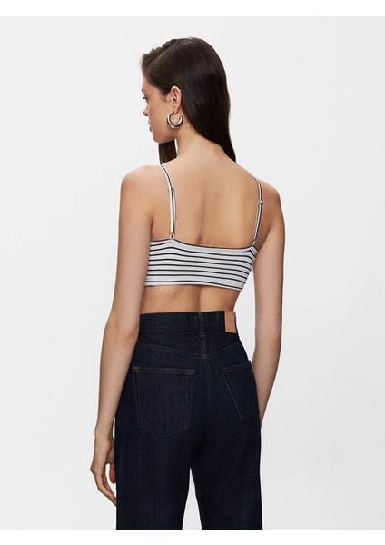 Kadın Çizgili Crop Askılı Mavi Atlet modelleri