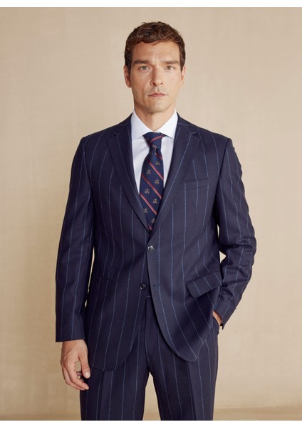 Normal Bel Slim Fit Lacivert Melanj Erkek Takım Elbise BBFW24MSU005 modelleri