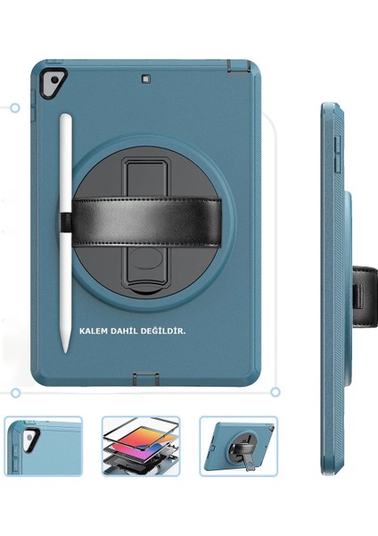 Apple iPad 10.2 (7.nesil) Kılıf Hand Strap Tablet Kılıfı - Turkuaz Ynsmr