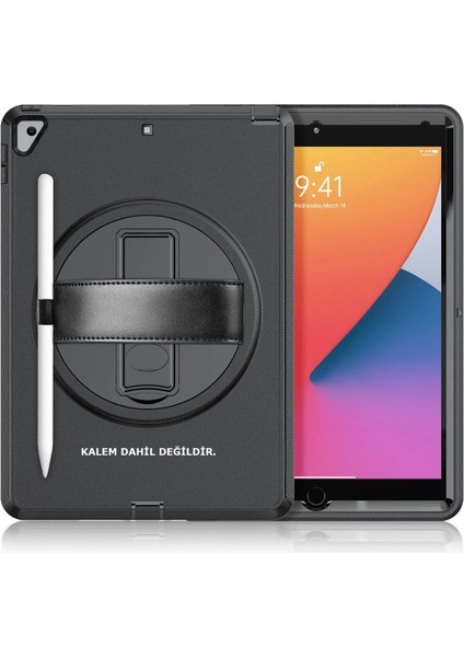 Apple iPad 10.2 (7.nesil) Kılıf Hand Strap Tablet Kılıfı - Siyah Ynsmr