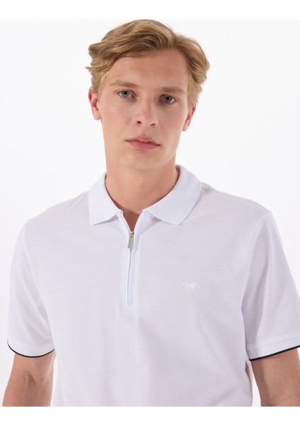 Baskılı Beyaz Erkek Polo T-Shirt M5SM-TST1324