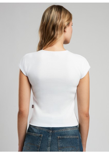 Bisiklet Yaka Düz Beyaz Kadın T-Shirt 252 Lcf 242015 Rosa Beyaz fırsatları