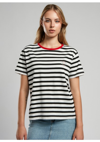 Bisiklet Yaka Çizgili Siyah - Ekru Kadın T-Shirt 252 Lcf 242024 Malory Ekru-Siyah fiyatları