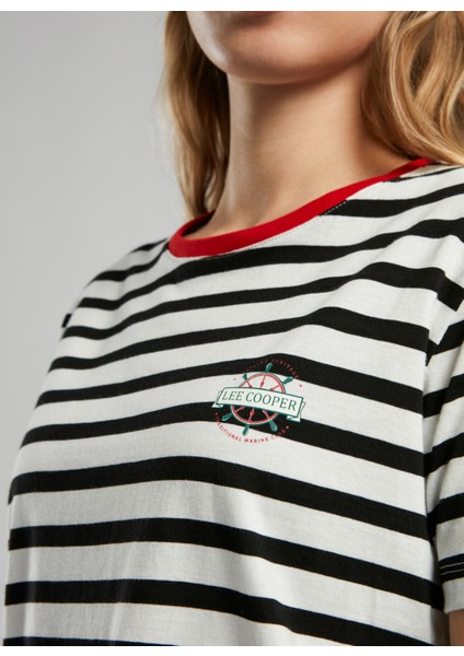 Bisiklet Yaka Çizgili Siyah - Ekru Kadın T-Shirt 252 Lcf 242024 Malory Ekru-Siyah modelleri