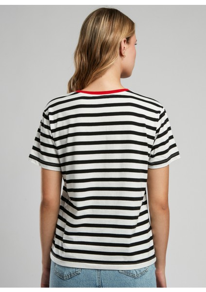 Bisiklet Yaka Çizgili Siyah - Ekru Kadın T-Shirt 252 Lcf 242024 Malory Ekru-Siyah fırsatları