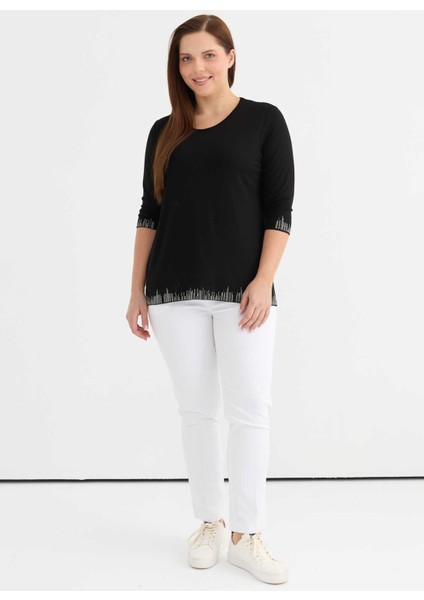 Yuvarlak Yaka Taşlı Siyah Kadın Bluz 25YSL8091-BB