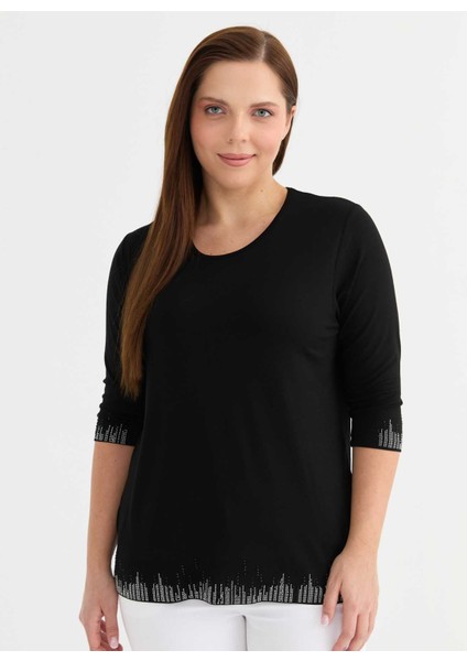 Yuvarlak Yaka Taşlı Siyah Kadın Bluz 25YSL8091-BB modelleri