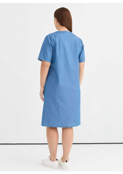 O Yaka Taşlı Indigo Standart Kadın Elbise 25YSL7657 modelleri