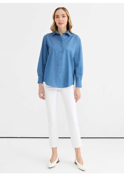 Polo Yaka Taşlı Indigo Kadın Bluz 25YSL8161