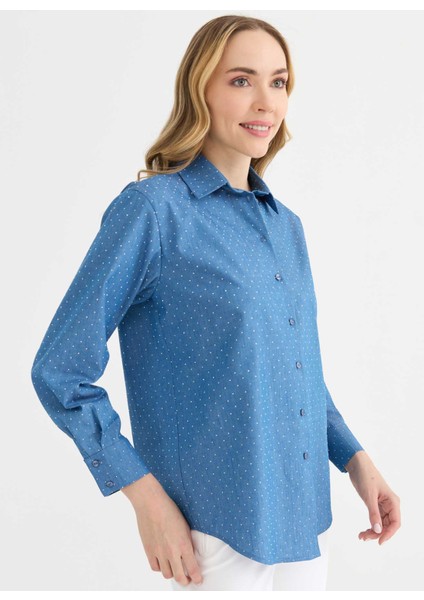 Polo Yaka Taşlı Indigo Kadın Bluz 25YSL8161 modelleri