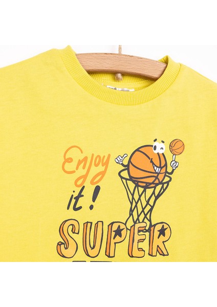 Erkek Bebek Tişört-Şort 2li Takım Varsity Bisiklet Yaka Reçme Paça Kısa Kol Hardal modelleri