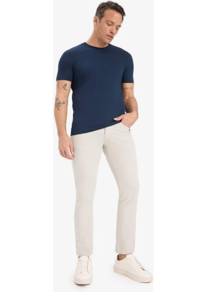 Slim Fit Dar Kesim Bisiklet Yaka Esnek Kumaş Kısa Kollu Tişört E2635AX25SM
