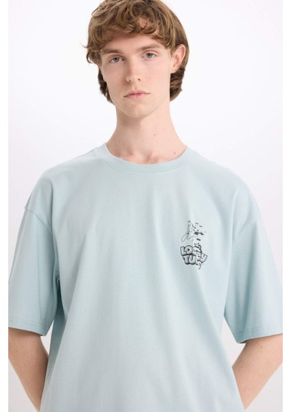 %100 Pamuk Looney Tunes Boxy Fit Bisiklet Yaka Sırt Baskılı Kısa Kollu Tişört D6774AX25SP indirimleri