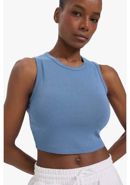 Fit Crop Top Bisiklet Yaka Modal Sporcu Atlet E2939AX25SM