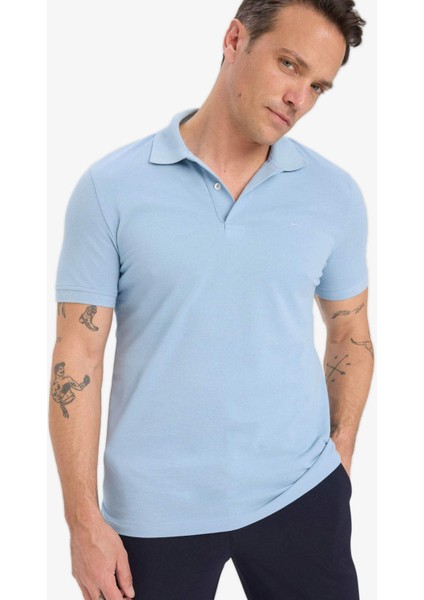 %100 Pamuk Slim Fit Dar Kesim Polo Yaka Kısa Kollu Pamuklu Nakışlı Pike Tişört E2633AX25SM