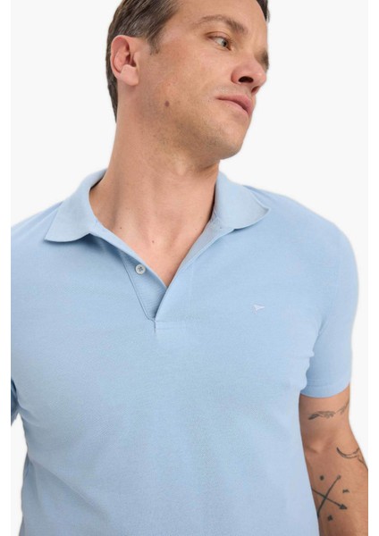 %100 Pamuk Slim Fit Dar Kesim Polo Yaka Kısa Kollu Pamuklu Nakışlı Pike Tişört E2633AX25SM fırsatları