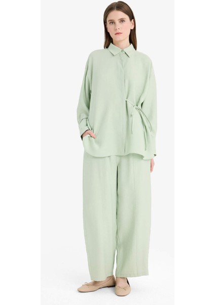 Relax Fit Bağlamalı Modal Uzun Kollu Gömlek Tesettür Tunik F1358AX25SM