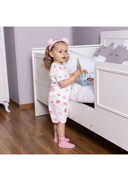 Kız Bebek Pijama Takımı Bisiklet Yaka Reçme Paça Kısa Kol Ekru 6 Ay fiyatları