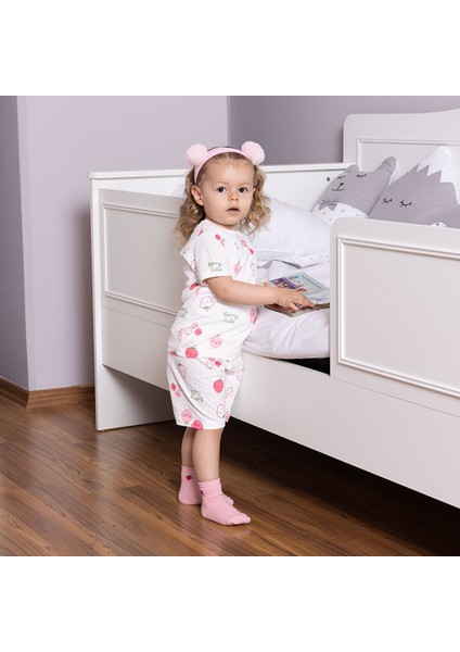 Kız Bebek Pijama Takımı Bisiklet Yaka Reçme Paça Kısa Kol Ekru 6 Ay modelleri