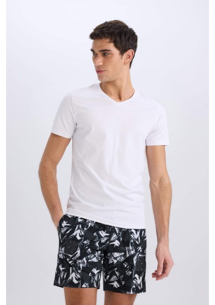 fit Regular Fit Baskılı Esnek Dokulu Diz Boyu Sporcu Deniz ŞORTU B5994AX25HS