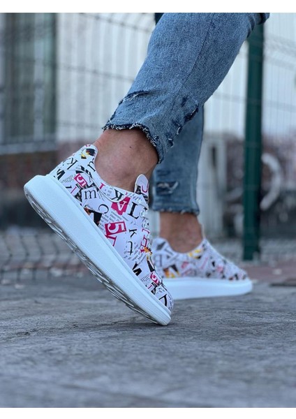 Dergi Desenli Boyalı Erkek Casual Ayakkabı