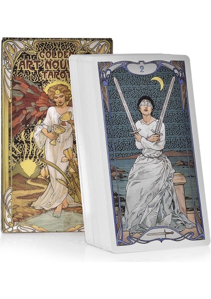 Melek Tarzı Altın Art Nouveau Tarot Kartları Ingilizce Pdf Kılavuz Destesi Parti Oyunları Kader Falı Günlük Cadı Kartları Masa Oyunları (Yurt Dışından) fiyatları
