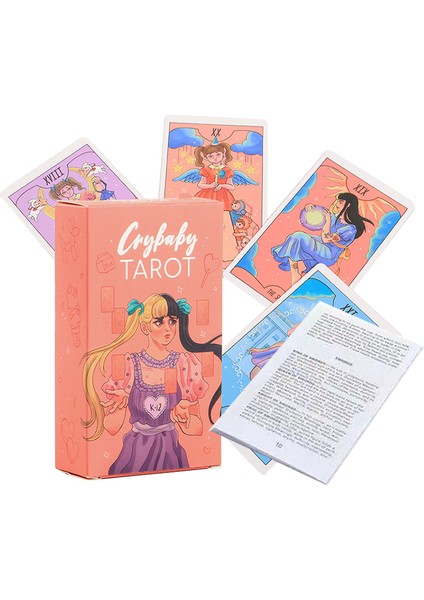 12X7 Morgan Stili 12X7CM Tarot Kartları ile Kağıt Kılavuz Kitap Büyü Boyut Ağlayan Bebek 78 Kartlar Oracle Destesi Fal Ingilizce Sürümü Oyun Tahtası Pembe (Yurt Dışından)