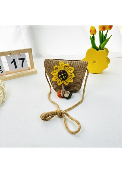 İlkbahar ve Yaz Yeni Hasır Çocuk Çantaları Ayçiçeği Bozuk Para Çantası Crossbody Küçük Çanta (Yurt Dışından)