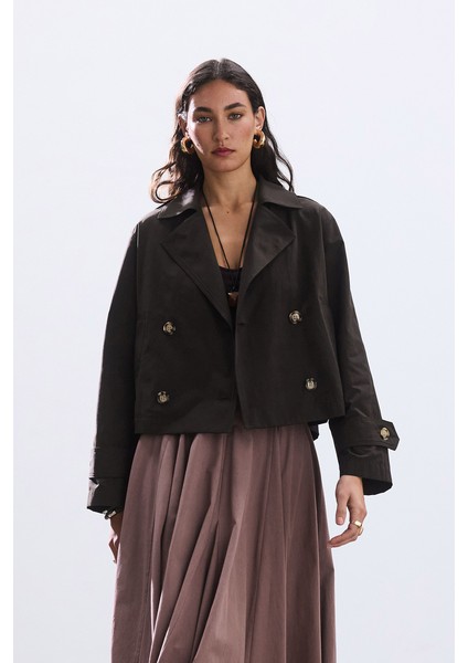 Acı Kahve Kısa Kruvaze Minimal Trençkot