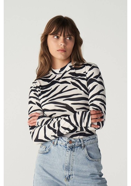 Siyah Beyaz Zebra Desenli Body