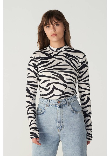Siyah Beyaz Zebra Desenli Body