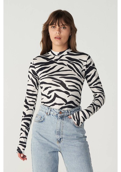 Siyah Beyaz Zebra Desenli Body