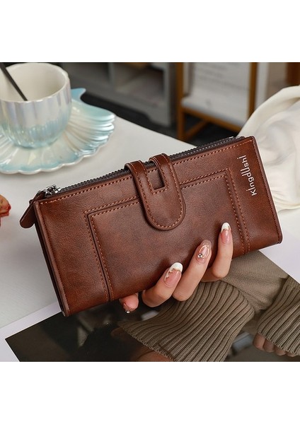 Mkjınmeı Kadın Cüzdan Uzun Iki Katlı Fermuarlı Düz Üst Düzey Çok Kartlı Madeni Para Çantası (Yurt Dışından)