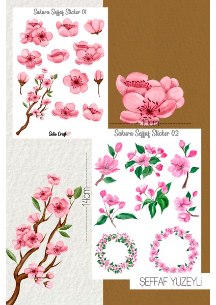 Sakura Kiraz Çiçeği Temalı Şeffaf Sticker Seti 01-02 Ajanda Planlayıcı Bullet Journal Için Uygundur