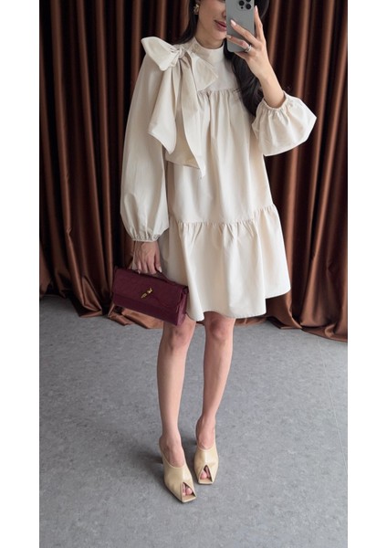 Poplin Krem Elbise modelleri