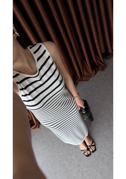 Siyah Çizgili Uzun Triko Elbise fırsatları