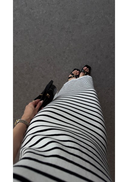 Siyah Çizgili Uzun Triko Elbise indirimleri