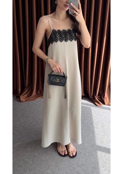 Siyah Dantelli Keten Elbise modelleri