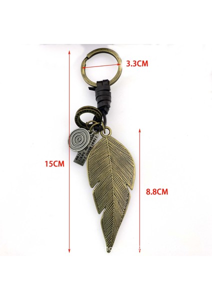 Avrupa ve Amerika Birleşik Devletleri Metal Kişilik Vintage Örgülü Deri Anahtarlık Bronz Yapraklar Tüy Kolye (Yurt Dışından)