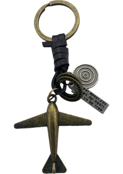 Metal Vintage El Dokuması Deri Kolye Bronz Uçak Deri Anahtarlık Charms (Yurt Dışından)