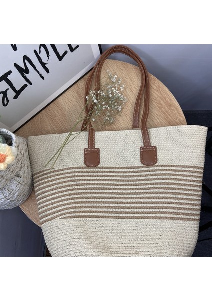 Mkjınmeı Dokuma Omuz Çantası Kontrast Renk Hasır Tote Çanta (Yurt Dışından) fiyatları