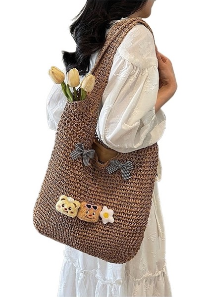 Mkjınmeı Büyük Kapasiteli Hasır Çanta Kadın Omuz Çantası (Yurt Dışından)