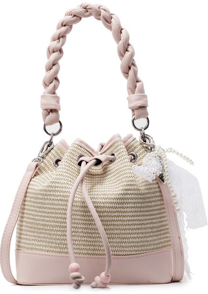 Mkjınmeı Dokuma Kontrast Renkli Bağcıklı Çapraz Askılı Kova Çanta (Yurt Dışından)