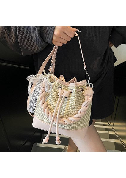 Mkjınmeı Dokuma Kontrast Renkli Bağcıklı Çapraz Askılı Kova Çanta (Yurt Dışından) fiyatları