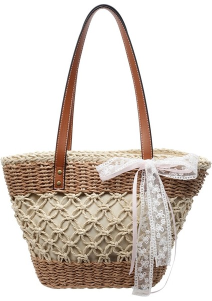 Mkjınmeı Kadınlar Için Içi Boş Hasır Büyük Kapasiteli Omuz Çantası (Yurt Dışından)