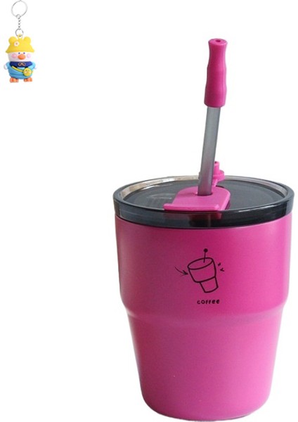 Termos Bardak Kızlar Uzun Kahve Fincanı Taşınabilir Öğrenci Paslanmaz Çelik Su Bardakları Yaz Soğuk Tutmak Için Pipetli (Yurt Dışından)