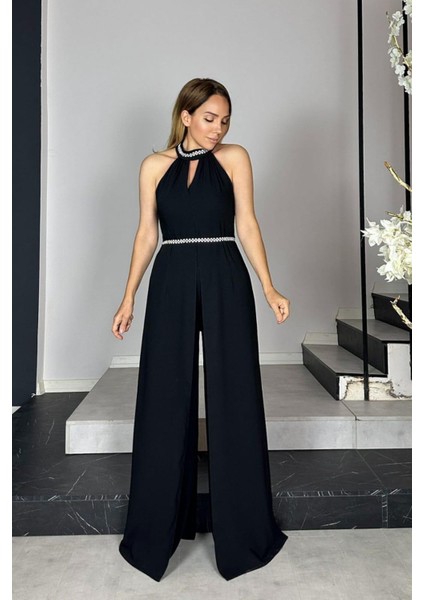 G1416 Taş Detaylı Tasarım Tulum Siyah